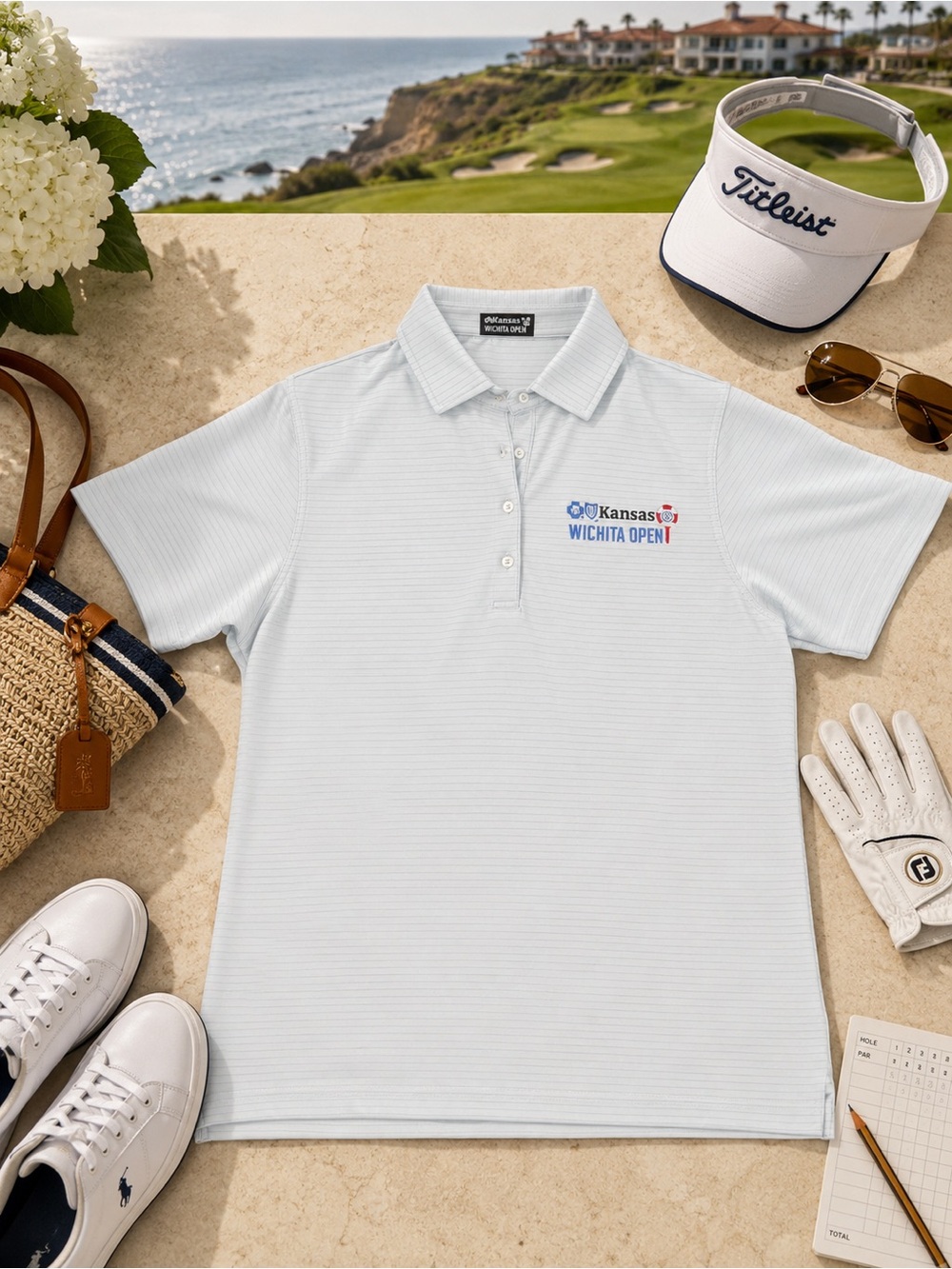 NWOT Kansas Wichita Open Women’s Golf Polo Size L Light Gray Performance